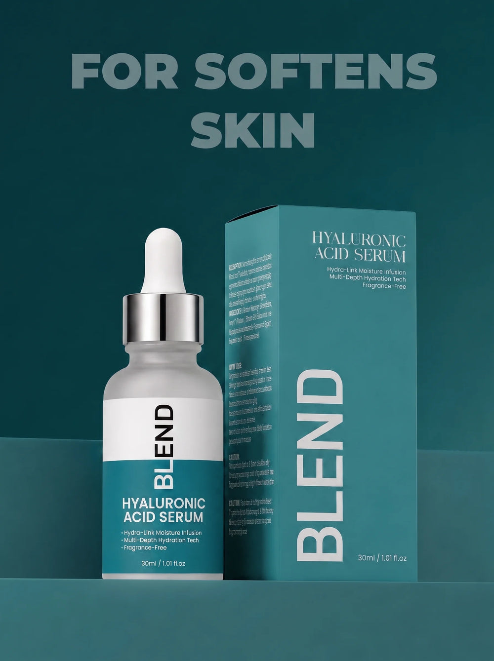 The Blend Hyaluronic Acid Serum bottle and box for deep hydration